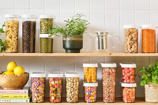 SmartStore Flip dry food keepers on a shelf