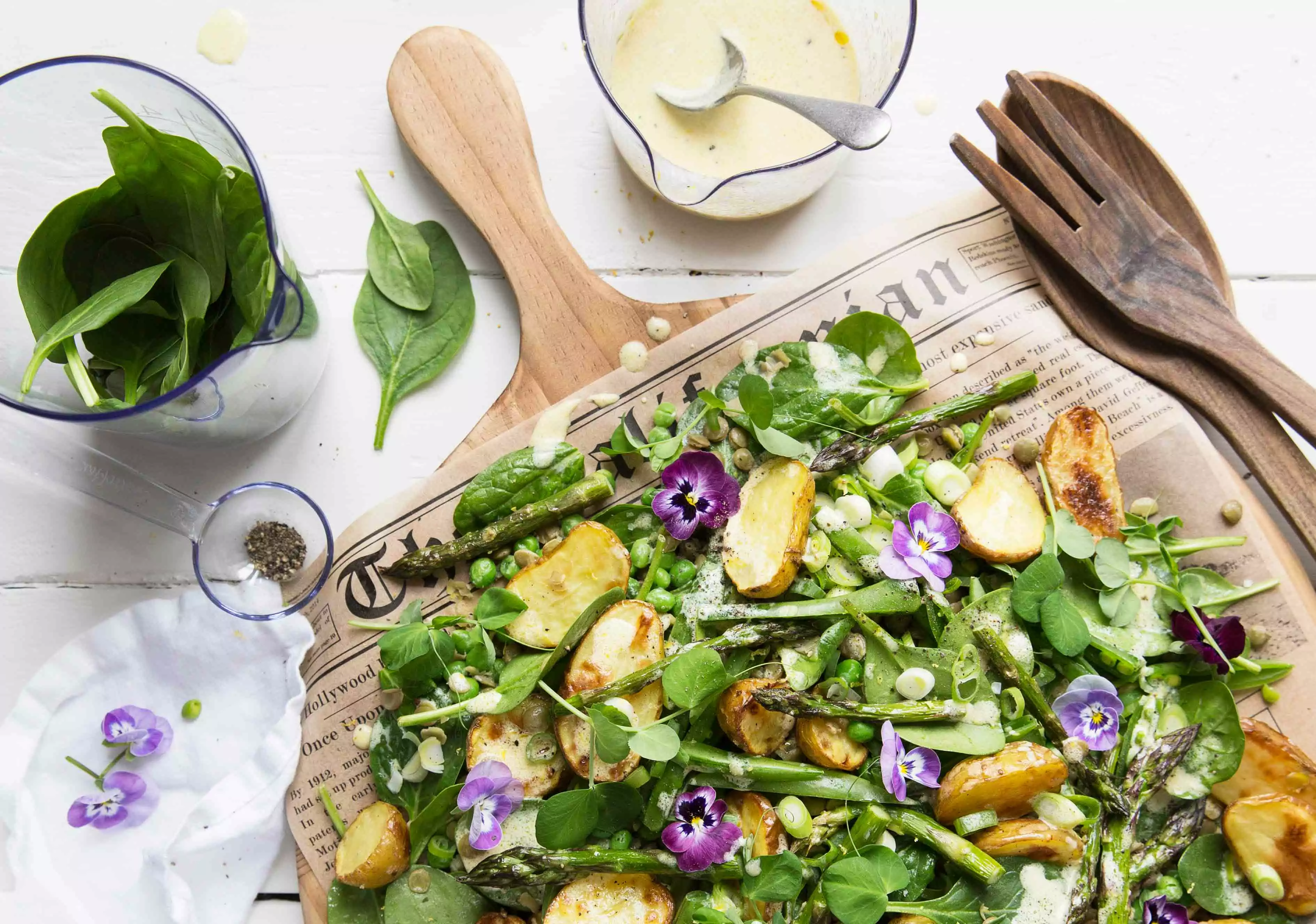 Summer salad with roasted potatoes and dijon dressing